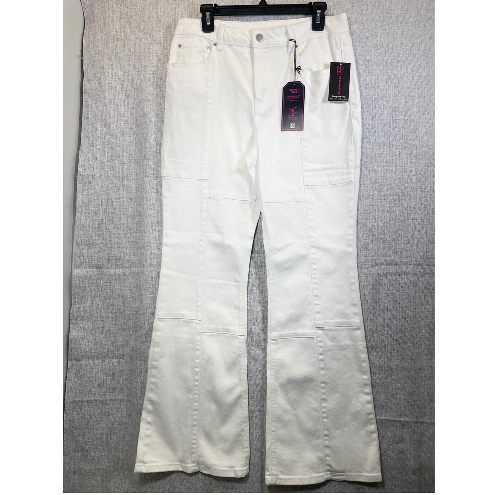 NO BOUNDARIES Women's High Rise Flare‎ Jeans White Stretch Size 13 With Pockets